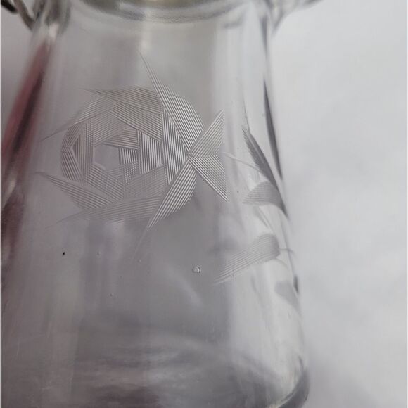 VINTAGE etched floral glass spring top syrup pitcher - Picture 6 of 11